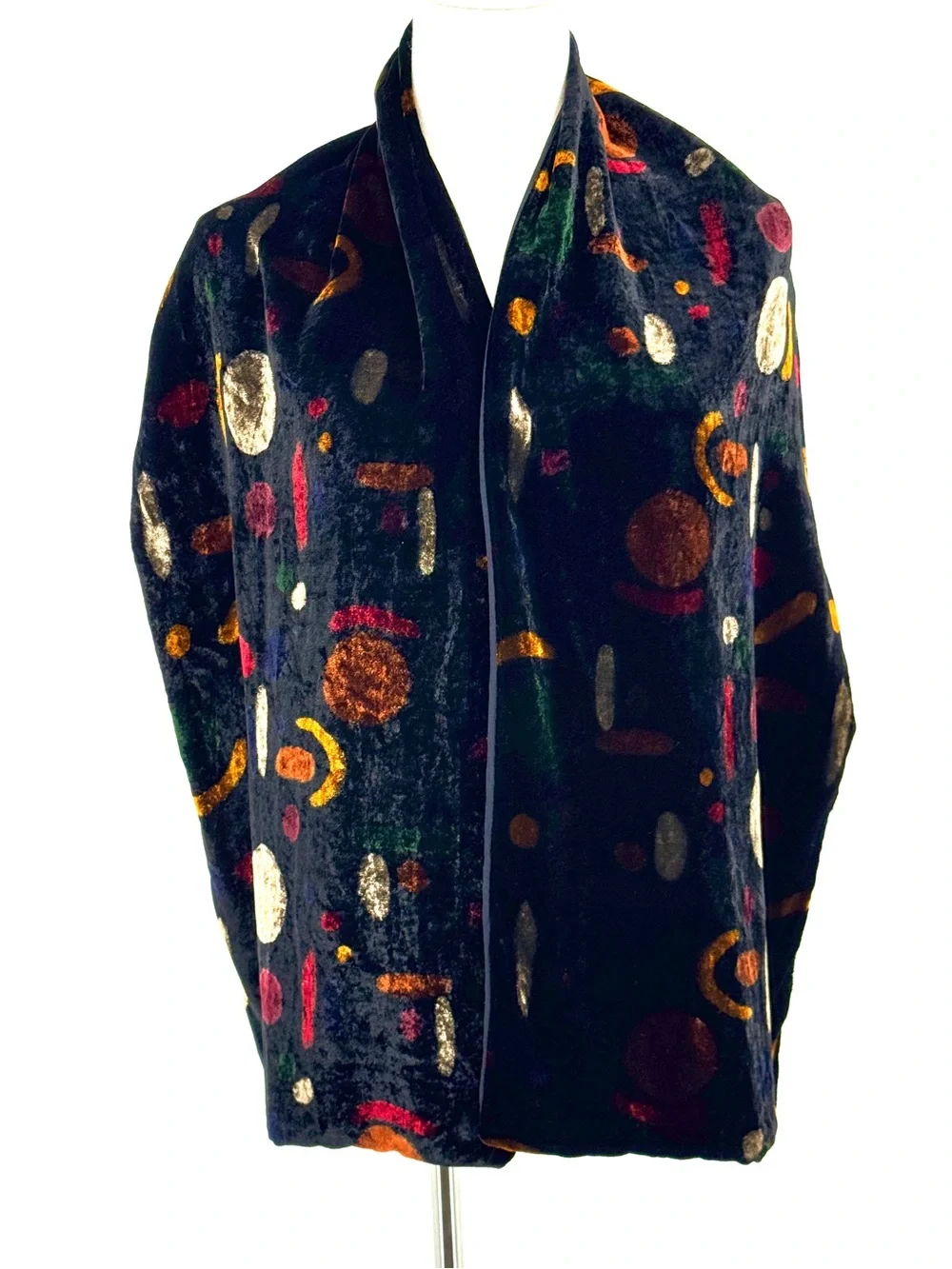 Vintage Crushed Velvet and silk Abstract-Print Wrap Scarf shawl